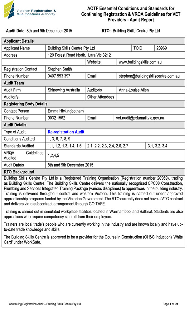 Continuing Registration Audit Report